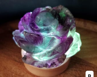 Rainbow Fluorite Flower Lamp - Mental Clarity, Stability, Energetic Protection - Fluorite Rose Accent Light, Mood Lighting Crystal Stone
