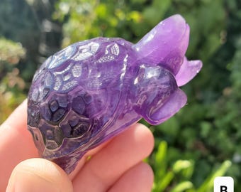 Amethyst Turtle with Feng Shui Coin Design - Calming, Energetic Protection, Connection -  High Quality Crystal Turtle Ying Yang Carving