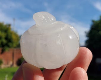 Cute Quartz Pumpkin - Counteracts the Negative, Energizes Positive Energy - Clear Pumpkin Crystal Healing Stone - Halloween Decor Scene