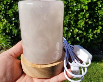 Rose Quartz Cylinder Mood Light - Unconditional Love, Compassion, Kindness, Self Love - Pink Accent Lamp Crystal Stone Healing Statement