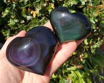 Rainbow Obsidian Heart - Emotional Healing, Release The Negative & Replace with Positive - Obsidian Black Heart Healing Crystals Gemstones