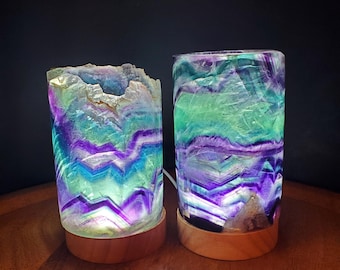 Rainbow Fluorite Lamp (3.15" wide) - Mental Clarity, Stability, Energetic Protection - Fluorite Accent Light Mood Lighting Crystal Stone