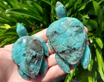 Amazonite Turtle with Smoky Quartz - Calming, Courage, Truth, Compassion - Amazonite Crystal Turtle Healing Gemstones Sea Life