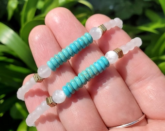 Master Healer Bracelet with Turquoise, Rose Quartz & Moonstone - Unconditional Love, Wisdom, Balance, Protection - Handmade Crystal Jewelry