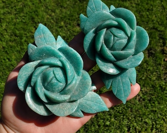 Big Amazonite Crystal Rose - Calming, Courage, Truth, Compassion, EMF Protection - Amazonite Stone Rose Healing Crystals Gemstone Statement