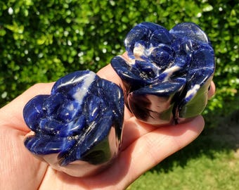 Chunky Sodalite Rosebud - Logic, Insight, Connection - Dark Blue Sodalite Flower Carving Stone Crystal Healing Statement Office Home Decor