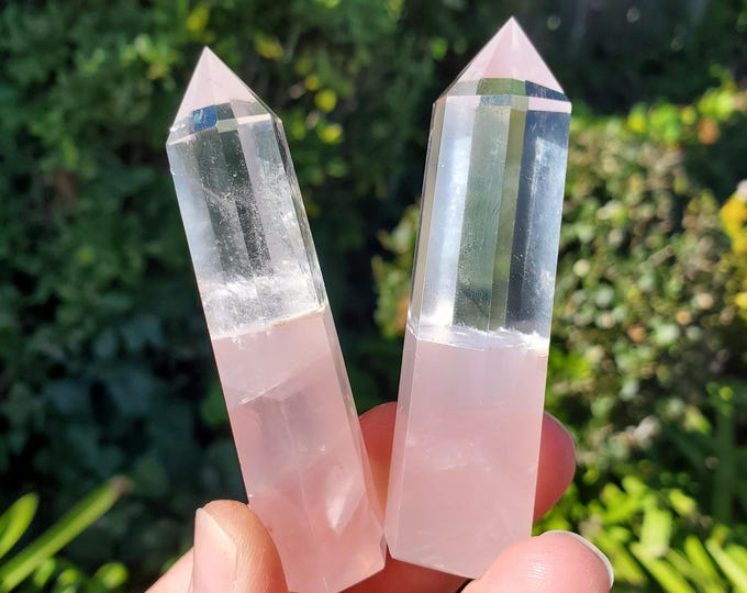 Featured listing image: Clear Quartz & Rose Quartz Tower - Unconditional Love, Cleansing, Magnify Intentions - Crystal Point Generator Healing Gemstones