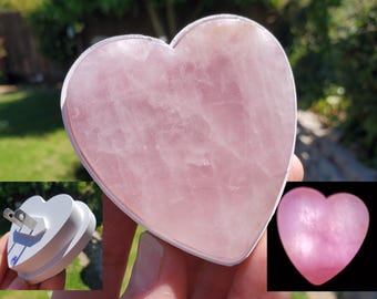 Rose Quartz Heart Plug-In Night Light - Unconditional Love, Passion, Forgiveness - Pink Heart Healing Room Decor  Cute Light Up Heart Accent