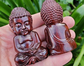 African Padauk Wood Buddha Carving - Purify & Cleanse, Strength, Boldness, Fire Energy - 2.60" Carved Buddha Statue