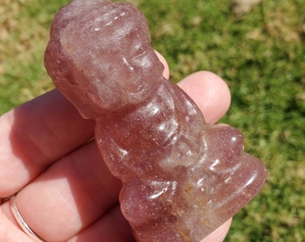 Strawberry Quartz Buddha - Love, Gratitude, Generosity - Quartz Strawberry Carved Buddha Stone Healing Gemstone