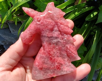 Cute Cherry Rhodonite Unicorn - Self Love, Balance, Joy, Happiness - Standing Pink and Black Crystal Unicorn Healing Crystal Gemstones