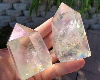 Chunky Aura Quartz Tower - Master Healer, Counteracts Negative, Energizes Positive Energy - Clear Quartz Crystal Point Healing Stone Rainbow