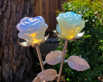 Opalite Long Stem Rose 9" - Confidence, Boost Inner Power, Stabilizing - Cute Crystal Rose Healing Stone Crystals Gemstone