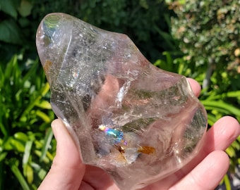 Smoky Quartz Flame with Rainbows - Protective, Filters Out Bad Energy - Smokey Quartz Freeform Generator Stone Healing Crystals Gemstones
