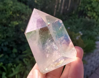 Chunky Aura Quartz Tower - Master Healer, Counteracts Negative, Energizes Positive Energy - Clear Quartz Crystal Point Healing Stone Rainbow