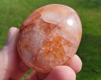 Fire Quartz Palm - Energizing, Motivation, Vitality, Reflection, Renewal - Quartz Crystal Palmstone Healing  For Meditation, Energy Work