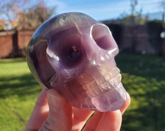 Rainbow Fluorite Skull - Calming, Stability, Mental Clarity, Concentration, Energetic Protection - Fluorite Crystal Skull Carving Gemstone