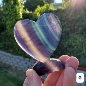 Rainbow Fluorite Standing Heart - Mental Concentration, Energetic Protection, Positivity - Fluorite Carved Crystal Heart Healing Gemstone
