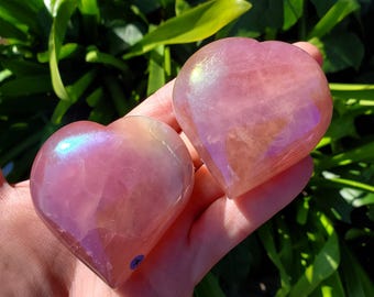 Chubby Aura Rose Quartz Heart - Unconditional Love, Compassion, Kindness - Aura Pink Crystal Heart Healing Gemstones Love Gift