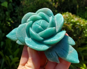 Big Amazonite Crystal Rose - Calming, Courage, Truth, Compassion, EMF Protection - Amazonite Stone Rose Healing Crystals Gemstone Statement