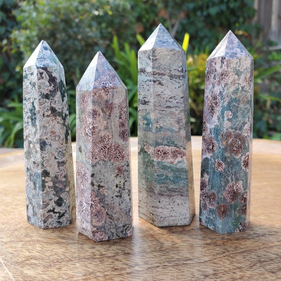 Russian Flower Agate Tower - Gentle, Nourishing, Growth - Green