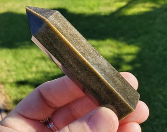 Gold Sheen Obsidian Tower - Self Reflection, Release Negative Energies - Golden Obsidian Black Point Healing Crystals