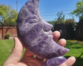Standing Dream Amethyst Crescent Moon - Calming, Energetic Protection, Positivity, Divine Love - Purple Amethyst Moon Crystal Statement