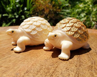 Ivory Nut Turtle Carving with Feng Shui Coin Design - Prosperity, Happiness, Love, Abundance - 3" Carved Tortoise Figurine Statue Home Decor