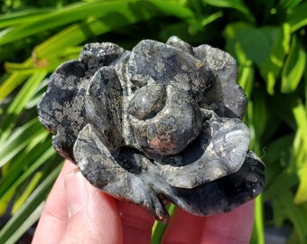 Chunky Pyrite Flower Carving  - Blocks Negativity, Boost Personal Power, Helps Manifestations - Pyrite Crystal Rose Healing Gemstone