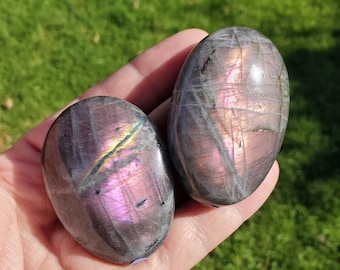 Flashy Labradorite Palm Stone - Awareness, Connection, Intuition - Purple Lab Healing Rainbow Colors Crystal Hand Mediation Tool