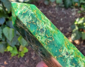 Big Emerald Tower - Heals Heart Chakra, Compassion, Acceptance, Wisdom, Confidence - 8.25" to 9.25" Green Emerald Crystal Point Gemstone