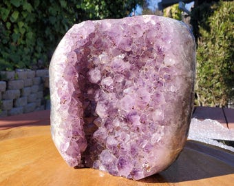 Big 7lb Amethyst Geode with Golden Rutile - Calming, Cleanses Body & Aura, Stress Relief, Positivity - Purple Crystal Cluster Gemstone