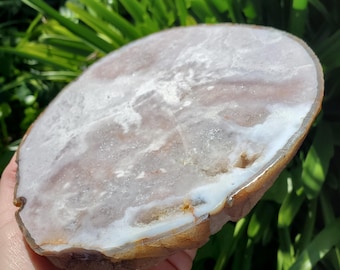 Pink Amethyst Flower Agate Slab - Gentle, Nourishing, Growth, Positivity, Grounding - Pink Crystal Display Healing Crystals Gemstone Plate