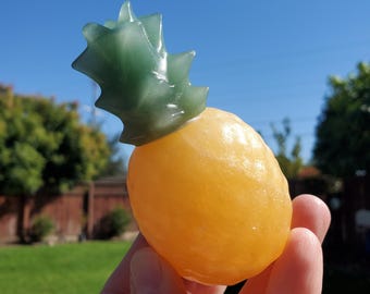 Orange Calcite Pineapple with Green Aventurine - Confidence, Self-Esteem, Creative & Sexual Energy, Luck - Crystal Pineapple Gemstone
