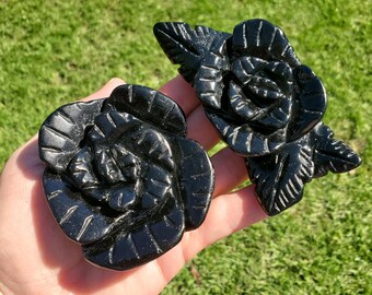 Black Obsidian Rose - Self Reflection, Release Negative Energies - Crystal Flower Healing Gemstone