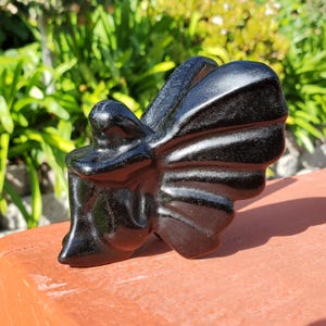 Obsidian Fairy Carving - Self Reflection, Release & Blocks Negativity - Sitting Fairy Crystal Healing Gemstones Home Decor Witchy Display