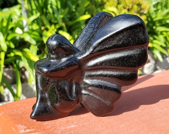 Obsidian Fairy Carving - Self Reflection, Release & Blocks Negativity - Sitting Fairy Crystal Healing Gemstones Home Decor Witchy Display