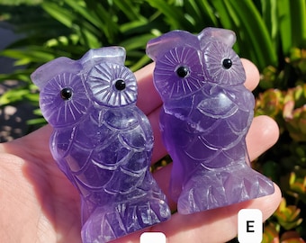 Cute Purple Fluorite Owl - Stability, Concentration, Energetic Protection - Standing Crystal Owl Healing Crystal Gemstone