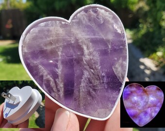 Dream Amethyst Heart Plug-In Light - Calming, Energetic Protection, Positivity, Divine Love - Purple Crystal Heart Room Decor Accent