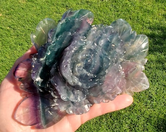 Big Rainbow Fluorite Standing Flower - Mental Clarity, Stability, Concentration, Protection - Fluorite Healing Crystals Gemstones