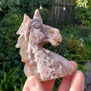 Flower Agate Unicorn - Gentle, Nourishing, Growth, Manifest - Carved Unicorn Crystal Stone Healing Crystals Gemstone