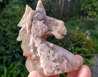 Flower Agate Unicorn - Gentle, Nourishing, Growth, Manifest - Carved Unicorn Crystal Stone Healing Crystals Gemstone