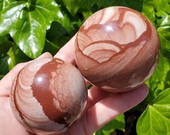 Picture Stone Jasper Sphere on Wooden Stand - Grounding, Harmonizing, Soothing, Creativity - Crystal Ball Healing Gemstone Statement