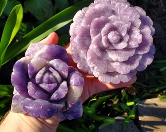 Big Lepidolite Flower - Transitions, Stress Relief, Calming - Purple Rose Carving Lepidolite Healing Stone Statement Piece
