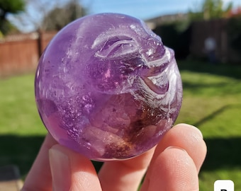 Moon Face Amethyst Sphere - Calming, Energetic Protection, Positivity, Connection - Purple Amethyst Moon Crystal Healing Gemstones
