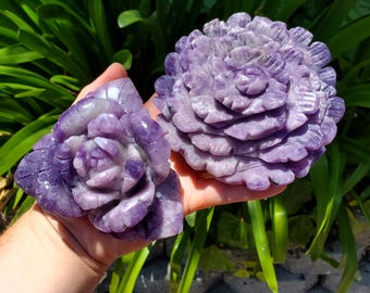 Big Lepidolite Flower - Transitions, Stress Relief, Calming - Purple Rose Carving Lepidolite Healing Stone Statement Piece