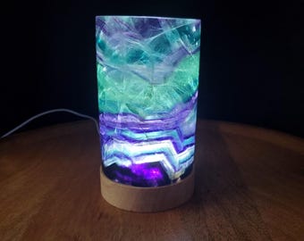Rainbow Fluorite Lamp (3.15" wide) - Mental Clarity, Stability, Energetic Protection - Fluorite Accent Light Mood Lighting Crystal Stone