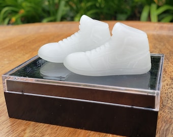 Small Selenite Jordan Shoes with Box - Tranquility, Blessings, Love & Light - Satin Spar Selenite Crystal Shoe Carving Healing Stone