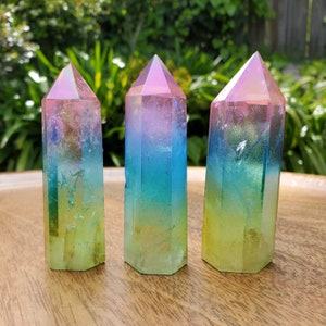 Triple Aura Quartz Towers - Counteracts Negative, Energizes Positive Energy - Rainbow Crystal Point Healing Gemstones