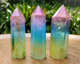 Triple Aura Quartz Towers - Counteracts Negative, Energizes Positive Energy - Rainbow Crystal Point Healing Gemstones